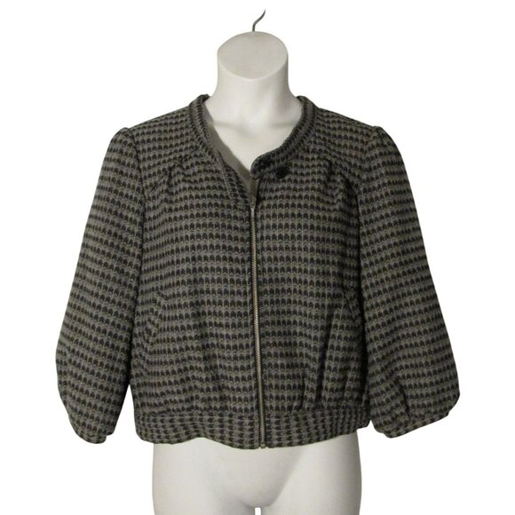 To The Max L Gray Arrow Patterned Wool Blend Short Jacket 3/4 Length Sleeves - Picture 1 of 3